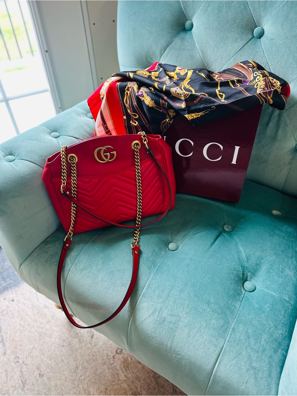 Gucci Red Quilted GG Chain Shoulder Bag